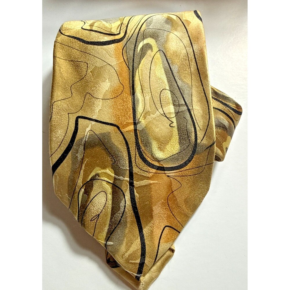 J. Garcia Tennis Shoe Escape Silk Men's Tie Gold Geometric 3.75" Wide W/Pocket